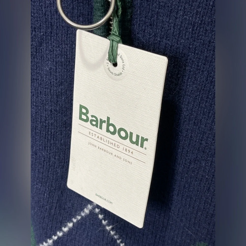 Barbour Hatfield Argyle 100% Wool Half Zip Knitted Sweater Jumper Navy Medium - Picture 10 of 11